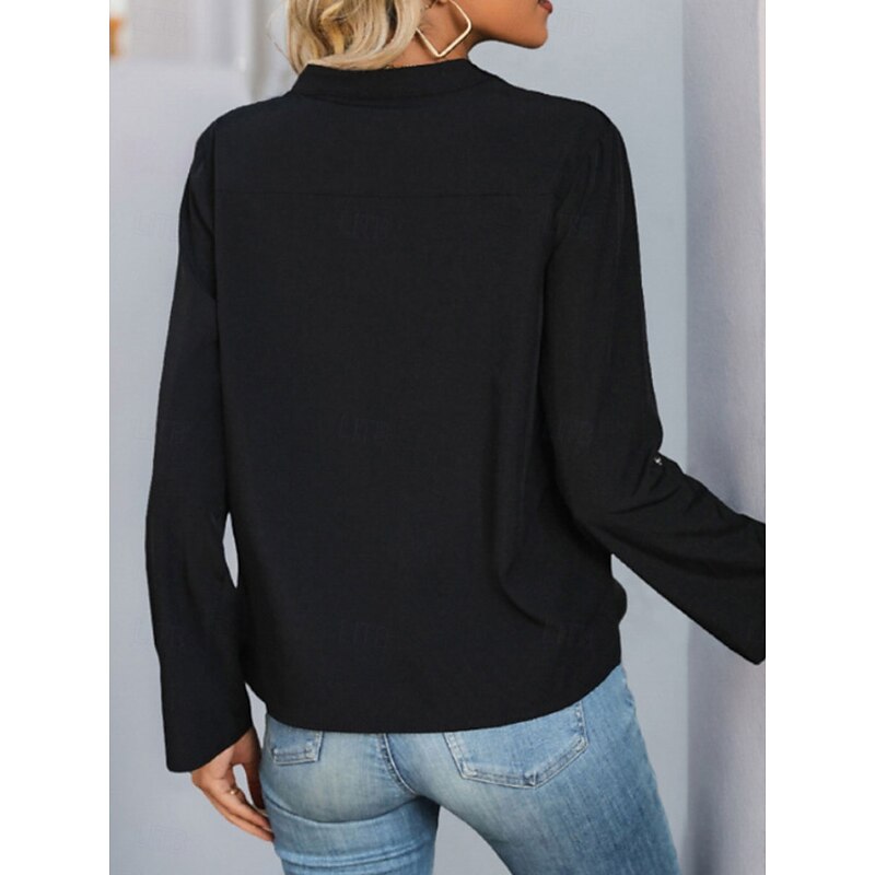 Women's Shirt Solid Color Elegant Stylish Casual Long Sleeve V Neck Vacation Party Daily Black Spring Fall4