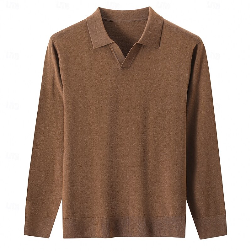 Men's 100% Wool Pullover Sweater Knit V Neck Solid Color Turndown Knitwear Elegant Outdoor Home Clothing Apparel Spring Fall Black Navy Blue S M L3