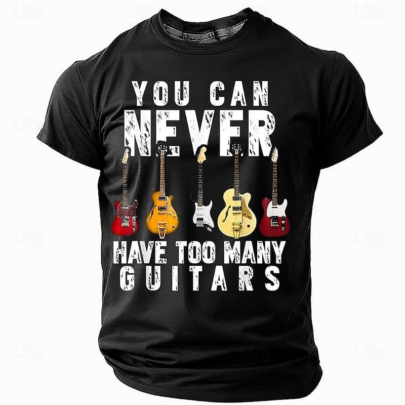 Men's 'You Can Never Have Too Many Guitars' Graphic T-Shirt | Short Sleeve Guitarist Hobby Tee4