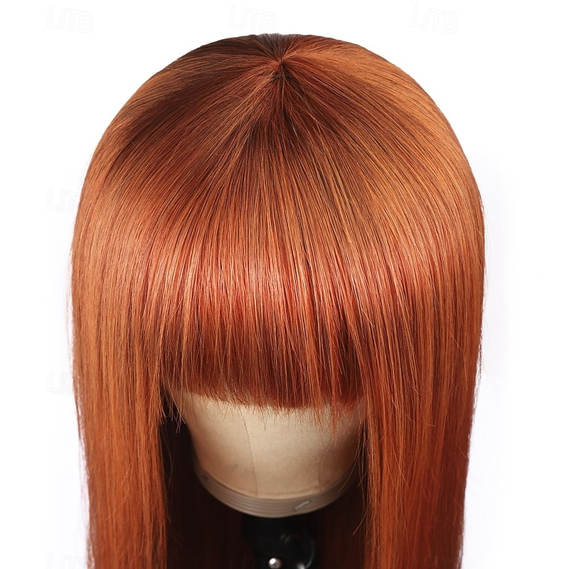 Ginger# Full mechanism wig Human hair wig Orange straight hair wig4