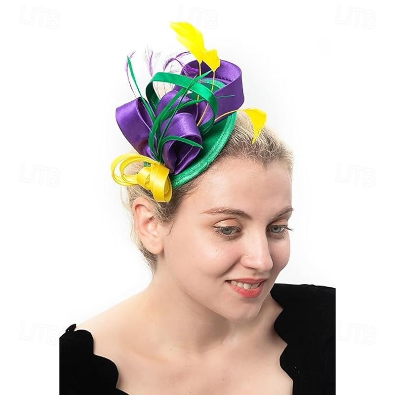 Fascinators for Women Tea Party Hat Headband Derby Wedding Church Bridal Cocktail Feathers Hair Clip For Mardi Gras2