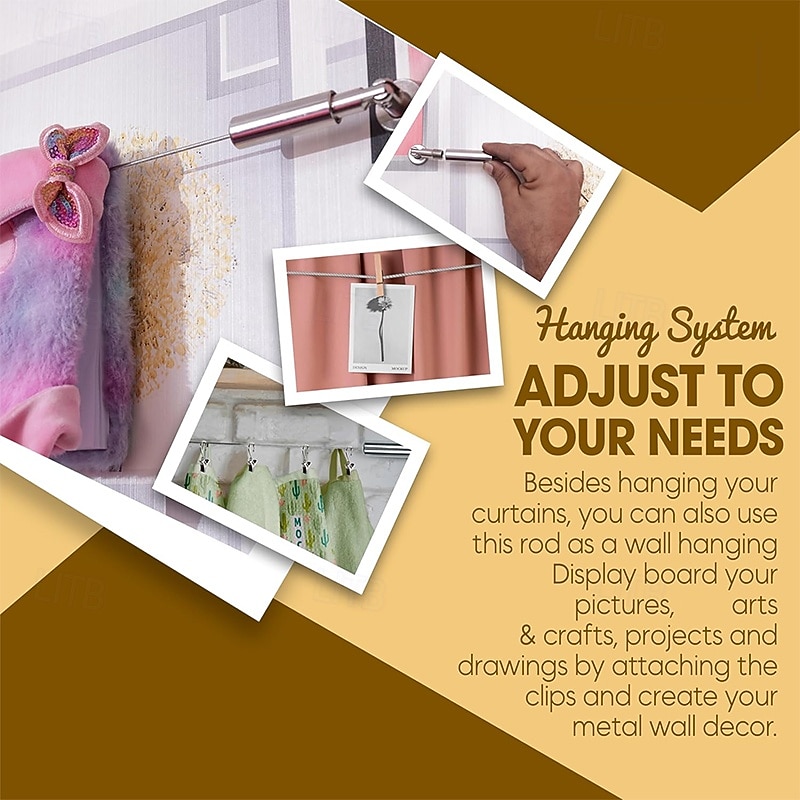 Adjustable Indoor Outdoor Wire Curtain Rod Room Divider Hanging System with 24 Clips Wire Hanging System For Tapestry Clothesline Clothes Hanger Craft Art Decoration on Walls4