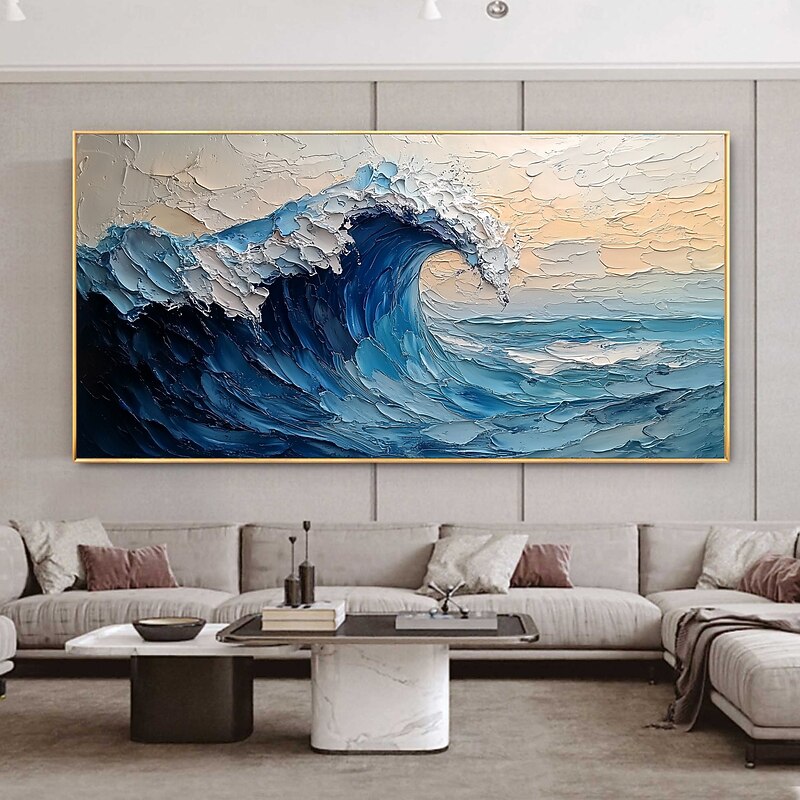 Handmade Original Texture Waves Painting Oil Painting On Canvas Abstract Ocean Seascape Painting Wall Art for Home Decor With Stretched Frame/Without Inner Frame Painting3