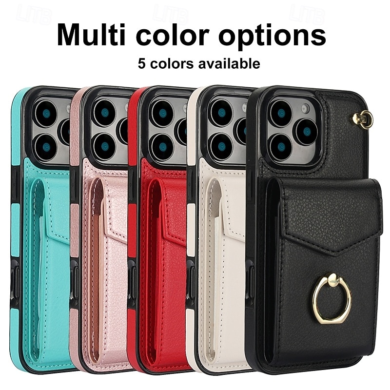 Phone Case For iPhone 17 Pro Max 17 Air 16 15 14 Pro Max Plus 13 12 11 Pro Max Mini Back Cover Ring Holder with Wrist Strap Card Slot Retro TPU PU Leather