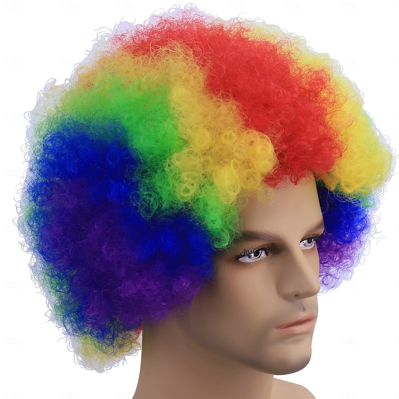 Rainbow Curly Costume Party Wig, Multicolor For Carnival3