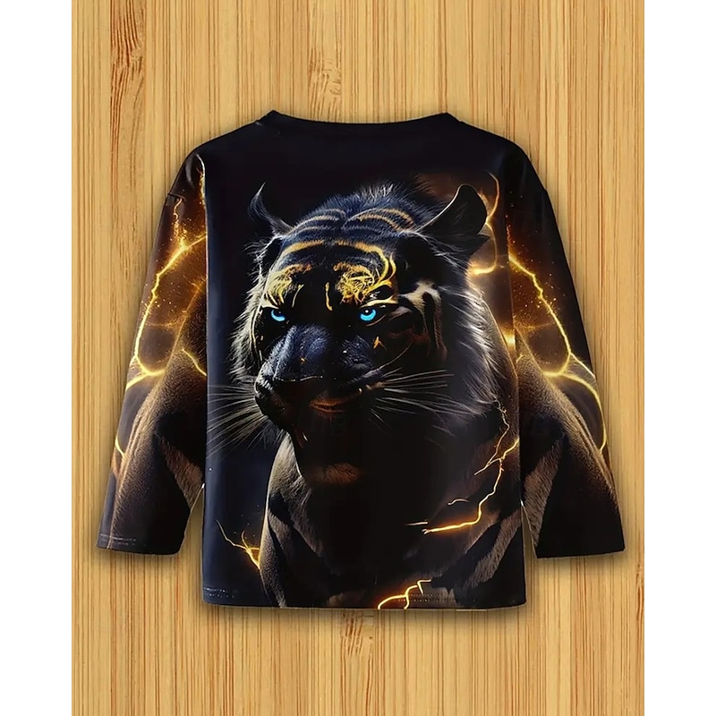 Boys' 3D Graphic Animal Tiger T shirt Tee Long Sleeve Spring Fall Fashion Basic Kids 4-12 Years Crew Neck Outdoor Casual Daily Regular Fit3