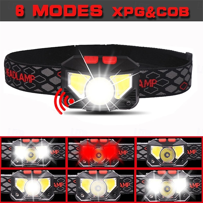 Headlamp Flashlight 1200 Lumen Ultra-Light Bright LED Rechargeable Headlight with White Red Light 2-Pack Waterproof Motion Sensor Head Lamp 8 Mode for Outdoor Camping Running Hiking Fishing3
