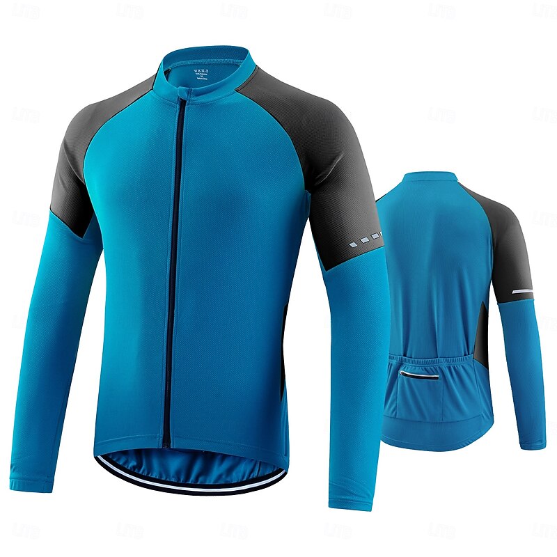 Men's Cycling Jersey Long Sleeve Bike Jersey Top with 3 Rear Pockets Sunscreen Fast Dry Reflective Strips High Elasticity Sports Blue Green Dark Blue Clothing Apparel3