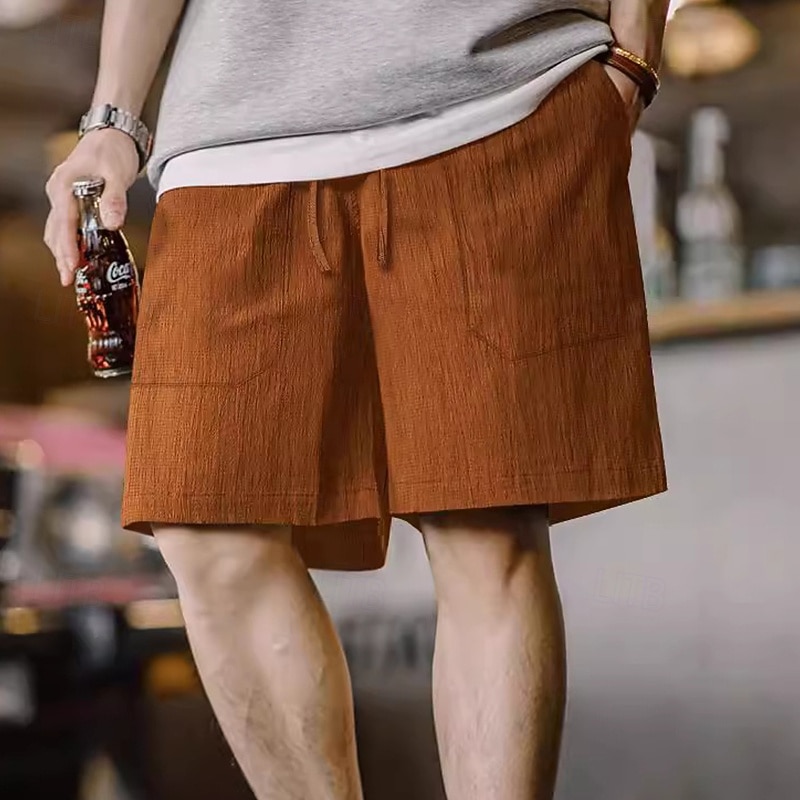 Men's Shorts Linen Shorts Summer Shorts Beach Shorts Drawstring Elastic Waist Plain Comfort Breathable Knee Length Home Daily Gym Casual Athleisure Black White