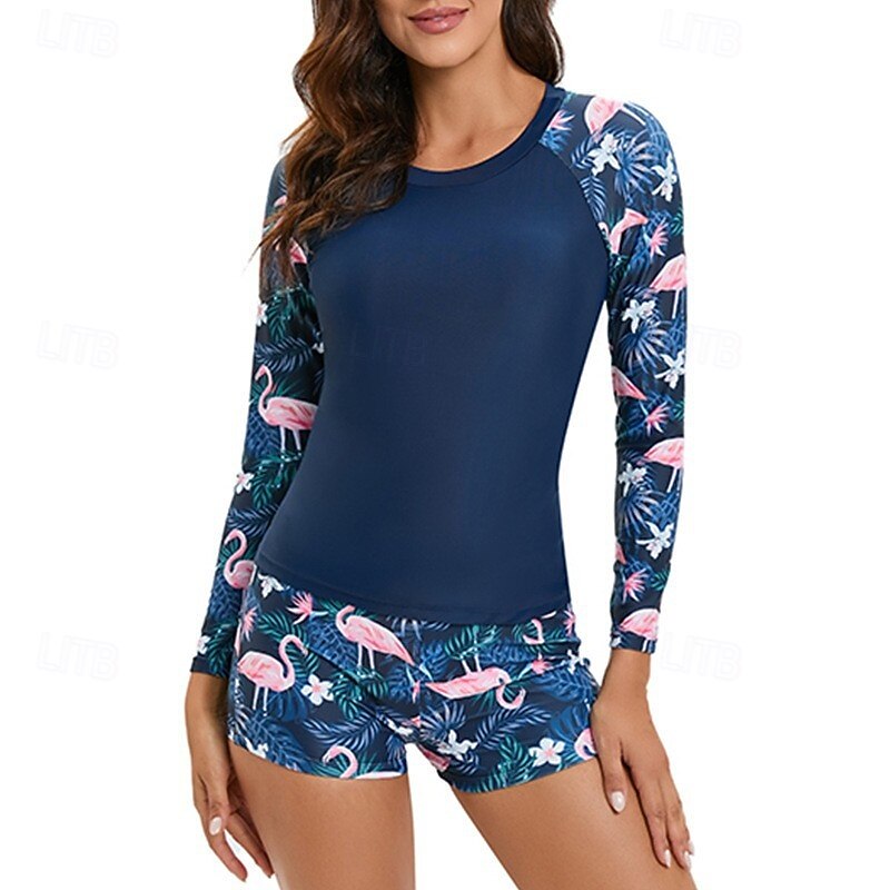 Women's Rash guard Swimsuit UV Sun Protection UPF50+ Lightweight Long Sleeve Spandex Swimwear Swimsuit 2 Piece Swimming Surfing Beach Water Sports Floral Summer Spring Autumn3