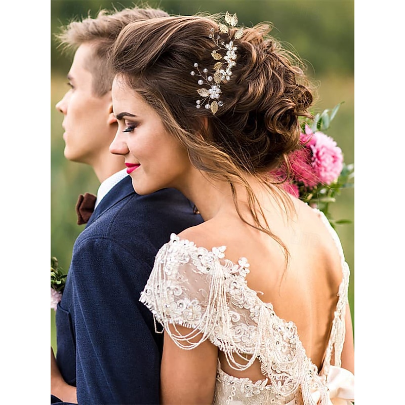 Gold and Silver Leaf Bridal Hair Accessory Set with Faux Pearls and Crystals – Elegant Hairpins and Comb for Women, Perfect for Weddings and Special Occasions4