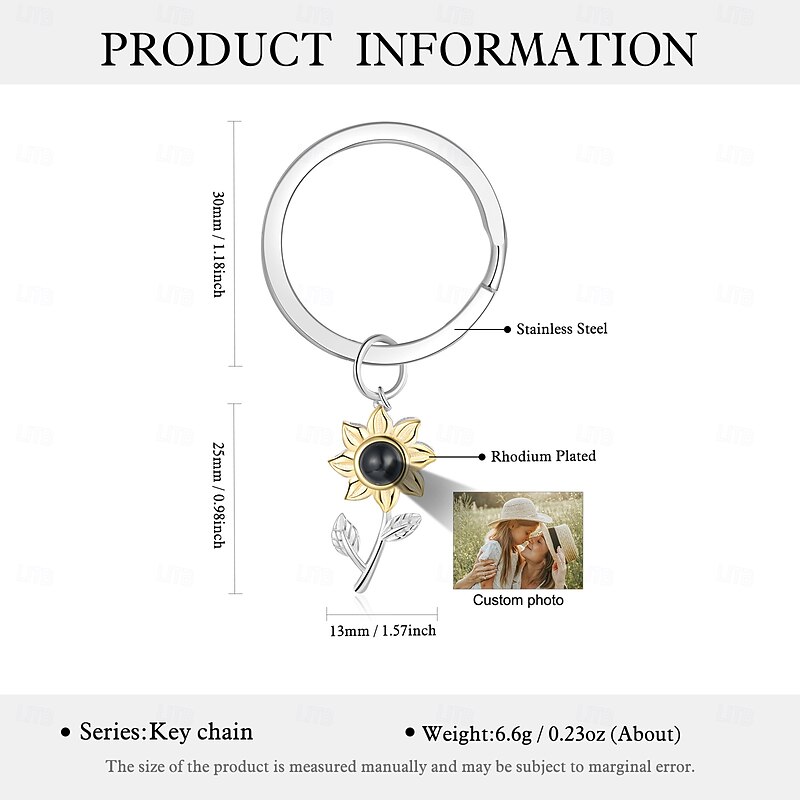 Personalized Sunflower Projection Keychain Custom Best Gift for Mom - Photo Keychain with Embedded Projection Stone, Romantic Wedding Gift for Her, Mother's Day Gift for Mom2