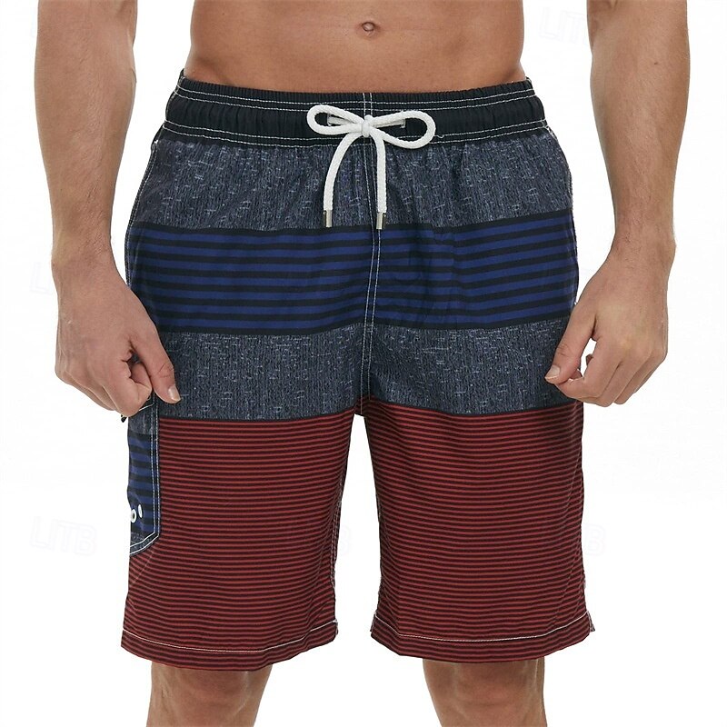 Men's Swim Trunks Swim Shorts Board Shorts Bathing Suit Drawstring with Pockets Swimming Surfing Beach Water Sports Gradient Stripes Summer Spring2