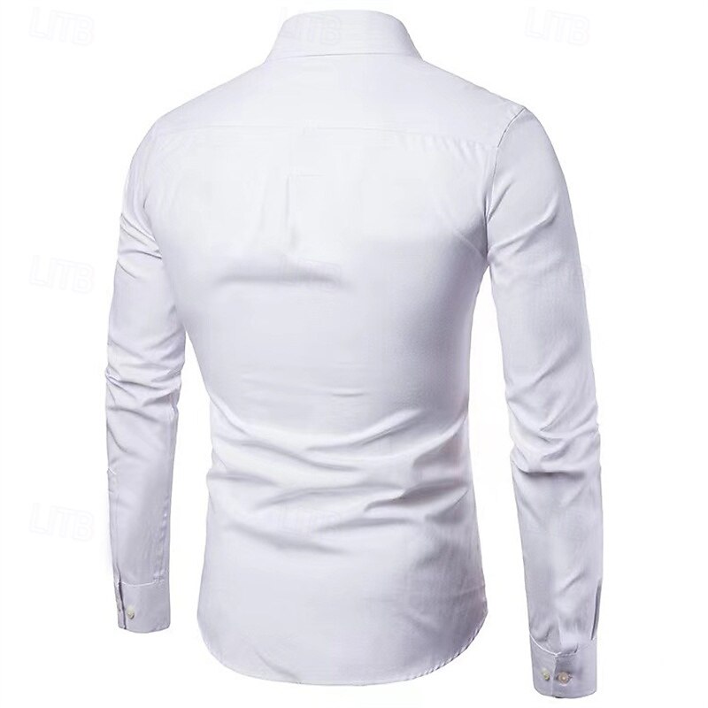 Men's Shirt Dress Shirt Button Up Shirt Plain Wedding Party Black White Pink Navy Blue Long Sleeve Lapel Spring &  Fall Clothing Apparel Pocket4