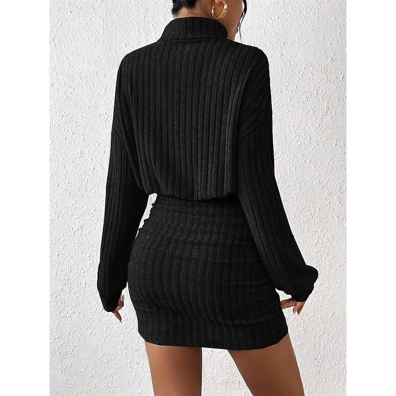 Women's Midi Dress Black Dress Cocktail Dress Bodycon Formal Dress Elegant Casual Formal Party Date Regular Fit Solid Color Long Sleeve Turtleneck Black Gray Spring Fall Winter4