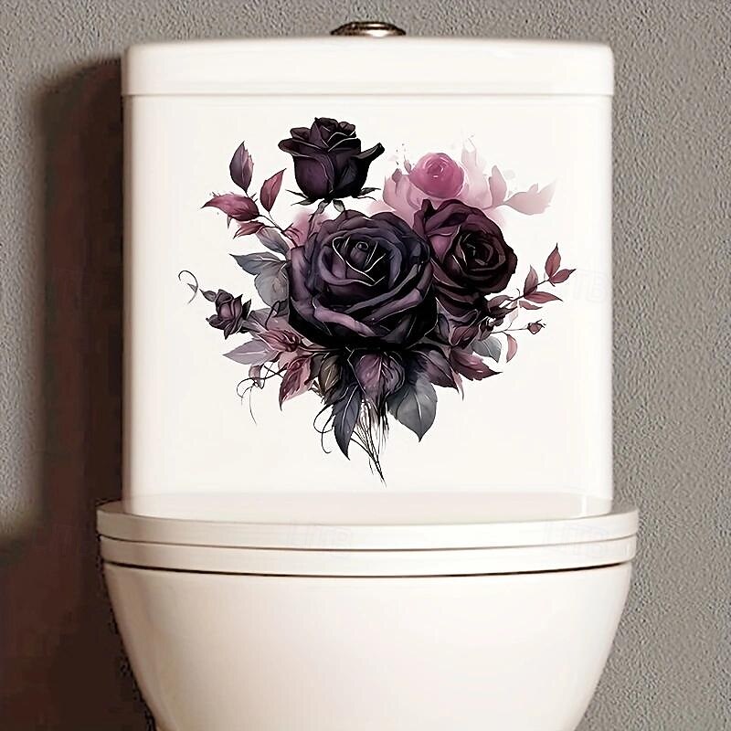 Gothic Rose Toilet Lid Decal - Easy Stick, Removable Bathroom Decor Sticker, Perfect for Home & Romantic Gifts, Funny And Cute, Wall Stickers, Toilet Decoration Tools3