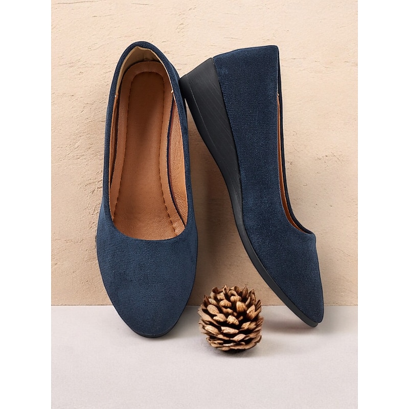 Women's Soft Navy Blue Faux Suede Slip-on Flats with Cushioned Sole | Perfect for Everyday Wear