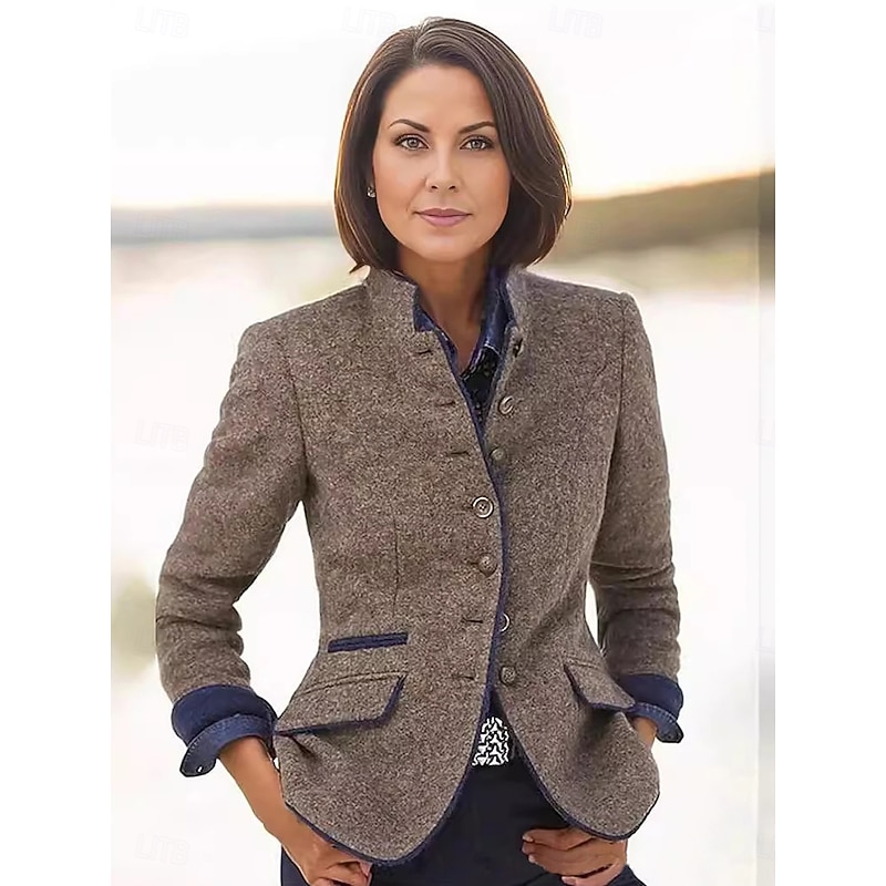 Women's Casual Jacket Outdoor Buttons Solid Color Windproof Fashion Regular Fit Outerwear Long Sleeve Fall Dark Gray S3