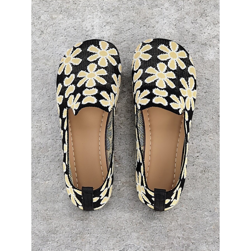 Women's Breathable Black Floral Slip-On Barefoot Flats with Soft Sole - Perfect for Everyday Wear 8