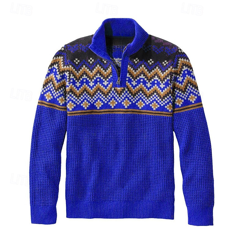 Men's Pullover Sweater Jumper Knit Sweater Quarter Zip Pullover Sweater Ribbed Waffle Knit Regular Tops Knitted Argyle Quarter Zip Fashion Basic Vacation Daily Wear Clothing Apparel Fall & Winter4