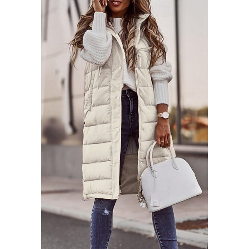 Women's Fleece Vest Warm Pocket Fleece Lined Zipper Turndown Elegant Solid Color Loose Fit Outerwear Sleeveless Spring Fall White Khaki S M L XL 2XL2