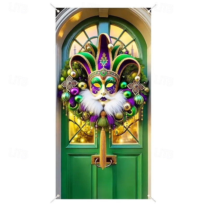 Carnival Mardi Gras Door Decorations Door Covers Mask Faux Wreath Door Tapestry Door Curtain Decoration Backdrop Indoor/Outdoor Door Banner for Front Door Farmhouse3