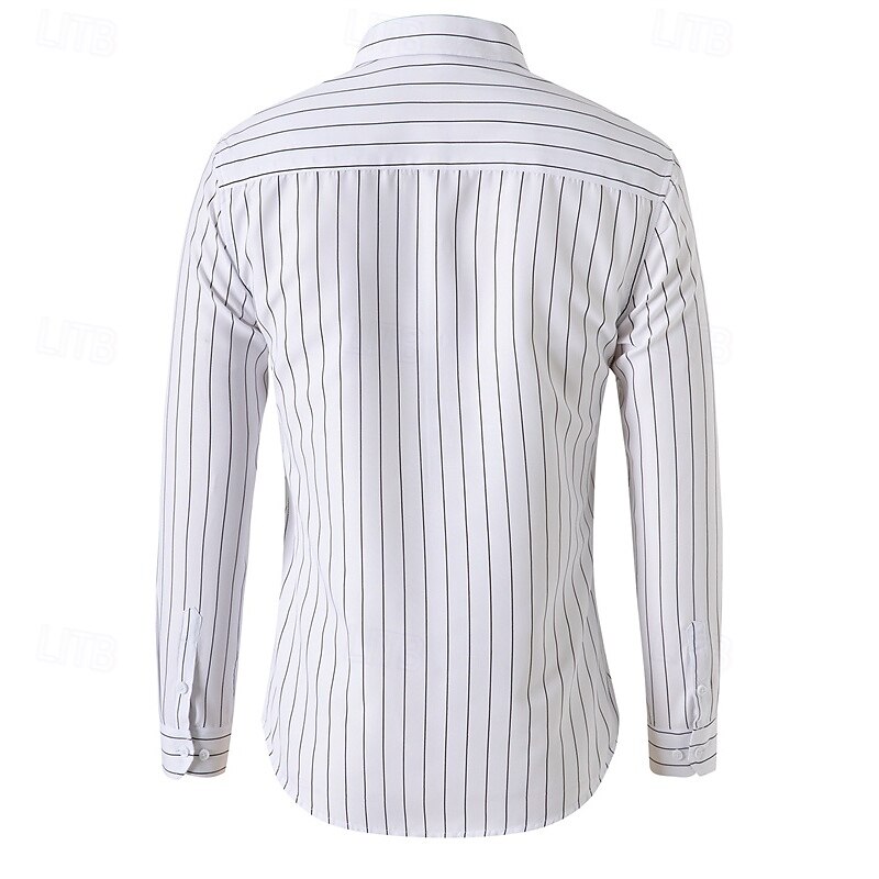 Men's Shirt Dress Shirt Button Up Shirt Stripes Wedding Party Black White Red Navy Blue Long Sleeve Button Down Collar Spring &  Fall Clothing Apparel Button-Down4