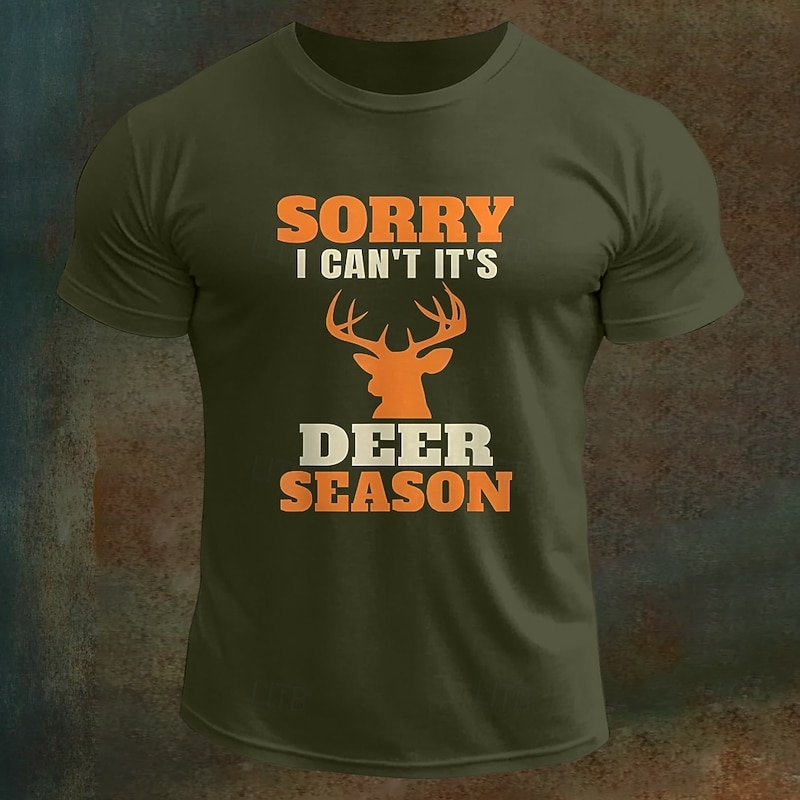 Men's Funny Hunting Deer T Shirt Tee Top 100% Cotton Short Sleeve Graphic Shirt Black White Army Green Comfortable Tee Vacation Street Fashion Designer Clothing