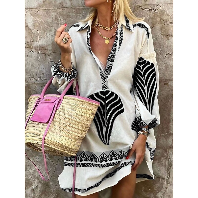 Women's Mini Dress Shirt Dress Casual Dress Casual Daily Regular Fit Geometric Long Sleeve Shirt Collar Black Blue Green Summer Spring Fall3