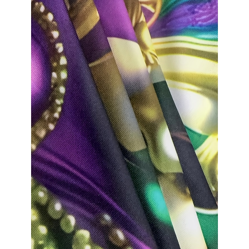 Mardi Gras Women's T shirt Long Sleeve Tee Graphic Casual Long Sleeve V Neck Regular Tops Daily Cut Out Print Purple Green Spring Fall Prefall2