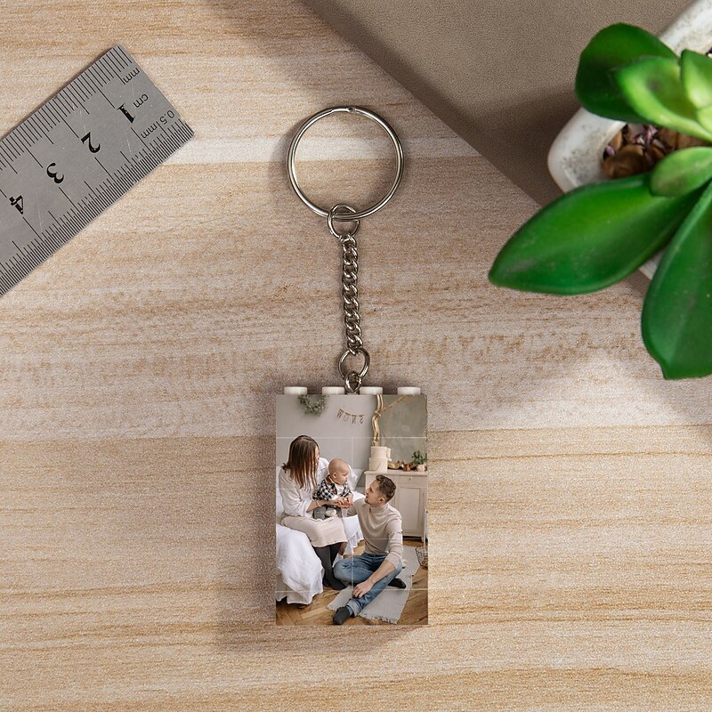 Personalized Photo Keychain Double-Row Custom Best Gift for Mom - Building Block Puzzle, Wedding Gift for Family, Couples, and Friends, Enhances Bonding and Hands4