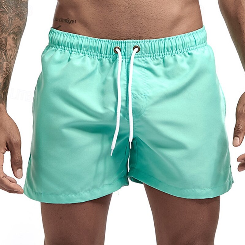 Men's Swim Trunks Swim Shorts Board Shorts Bathing Suit Drawstring Mesh Lining with Pockets Swimming Surfing Beach Water Sports Solid Colored Summer Spring3