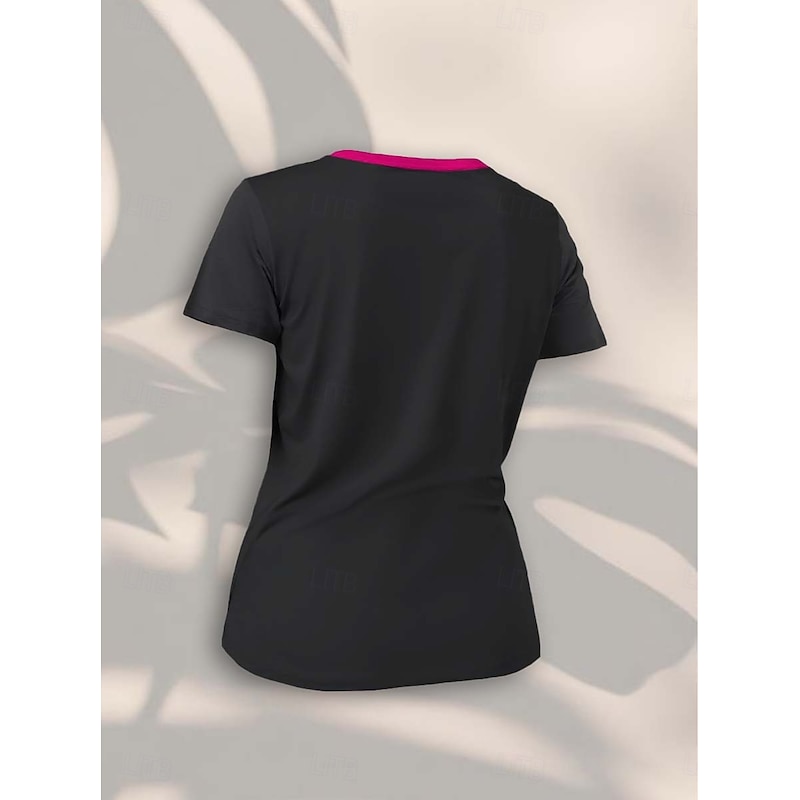 Women's T Shirt Letter Stylish Casual Short Sleeve V Neck Regular Tops Daily Print Black Summer3