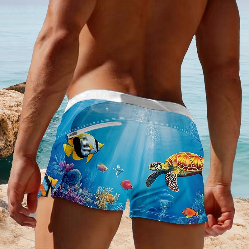 Men's Ocean Turtle Sea Creatures Swim Trunks Swim Shorts Board Shorts Mid Waist Fashion Designer Surfing Holiday Beach Drawstring Pocket Elastic Waist Designer Clothing Apparel2
