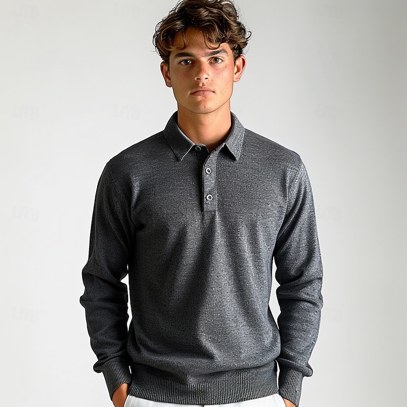 Men's Business Casual Lapel Long Sleeve Modern Formal Solid Color Buttons Spring Fall Light Blue Black Navy Blue Blue Dark Gray Beige