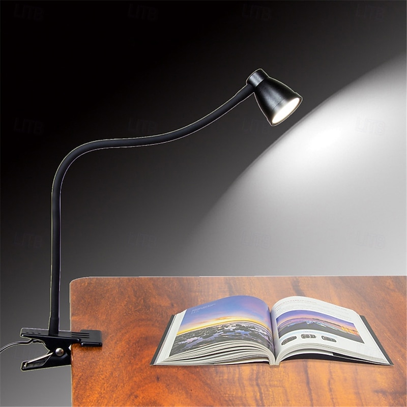 LED Metal Clip Table Lamp Reading Light with Three Color Schemes for Reading - USB Powered Night Lights, Bedroom Bedside Lights 1PC