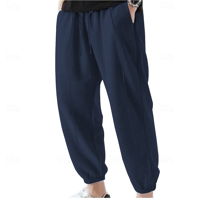 Men's Sweatpants Joggers Trousers Casual Pants Drawstring Elastic Waist Pleats Plain Comfort Soft Full Length Outdoor Daily Gym Sports Fashion Black Navy Blue