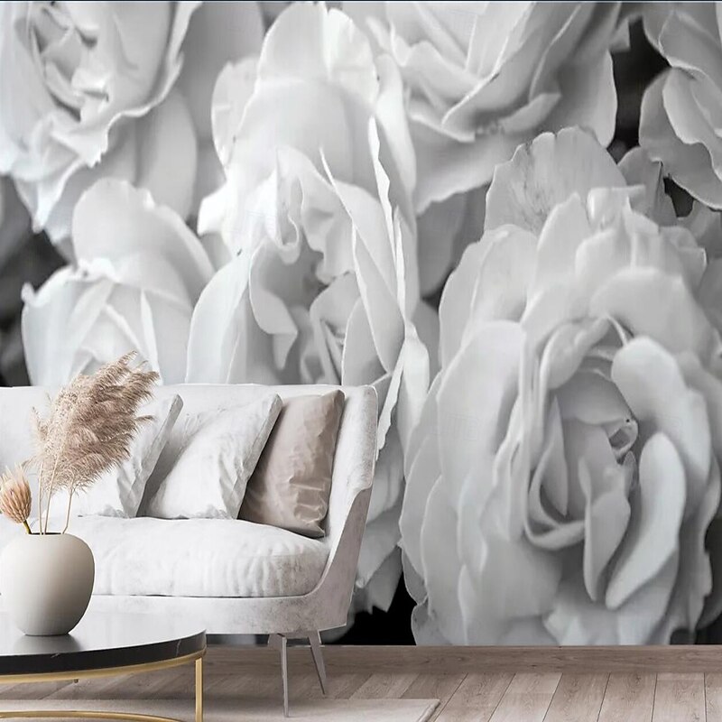 Flower 3D Wallpaper Black and White Home Decoration Wall Mural Roll Peel and Stick Removable PVC/Vinyl Material Self Adhesive/Adhesive Required Wall Decor for Living Room2