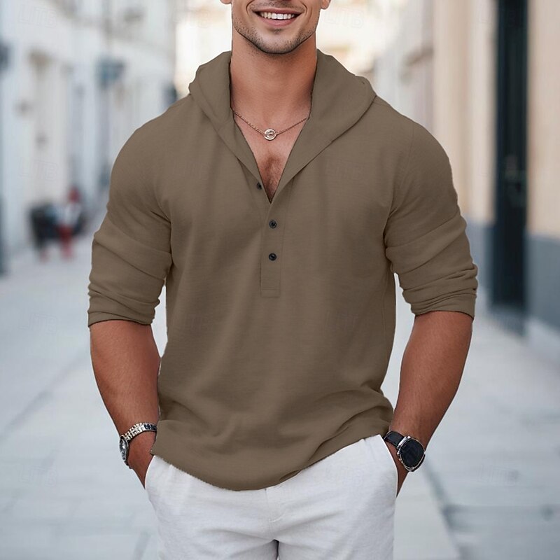 Men's Shirt Linen Shirt Summer Shirt Beach Wear Plain Vacation Curise White Red Blue Brown Long Sleeve Hooded Spring & Summer Clothing Apparel4
