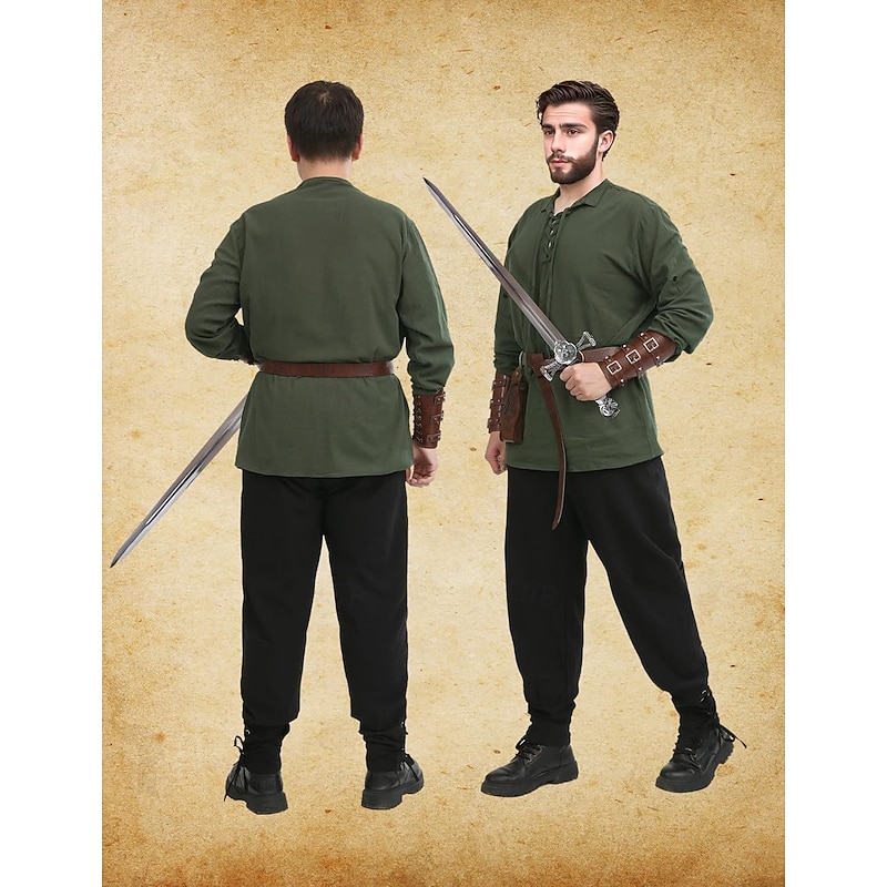 Retro Vintage Medieval Renaissance Pants Outfits Waist Belt Fancy Dress Men's Viking Fantasy Halloween Carnival Masquerade Carnival Performance LARP Adults' Shirt Pants Belt4