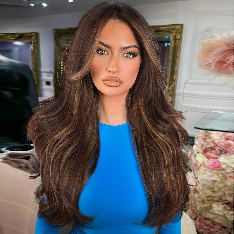 Long Layered Wigs for Women Wavy Wigs Middle Part Synthetic Hair Wig for Daily Use Party Cosplay3