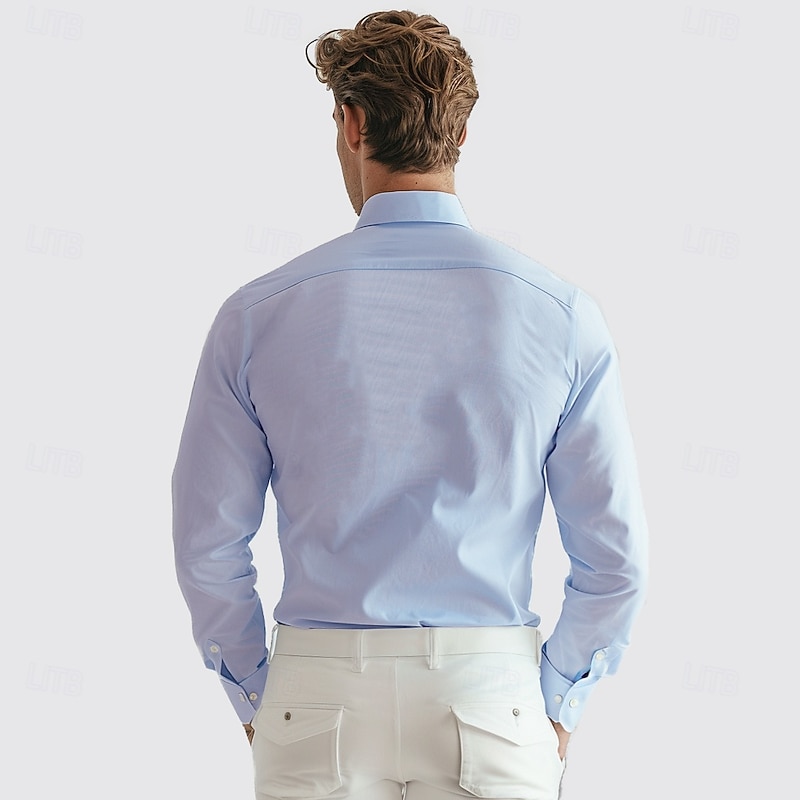 Men's 100% Cotton Non-iron Dress Shirt Button Up Shirt Solid Color School Formal White Long Sleeve Turndown All Seasons Clothing Apparel2