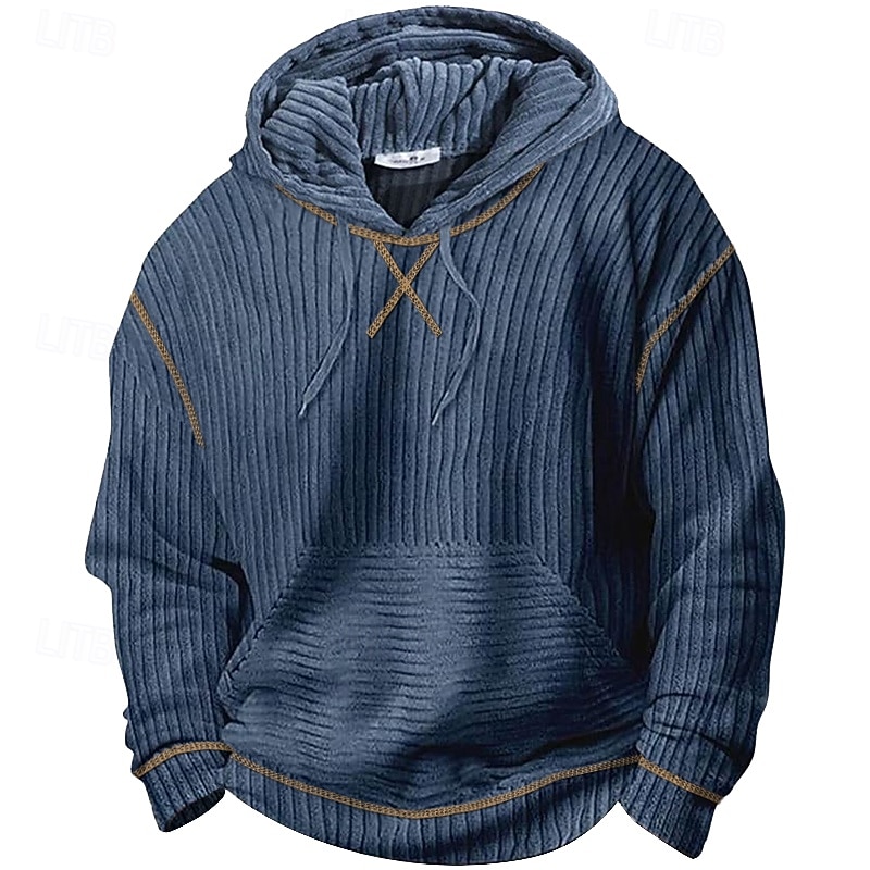Men's Hoodie Sweatshirt Corduroy Pullover White Navy Blue Hooded Plain Pocket Work Sports & Outdoor Casual Active Vintage Cool Spring Fall Clothing Apparel Hoodies Sweatshirts  Long Sleeve Loose Fit