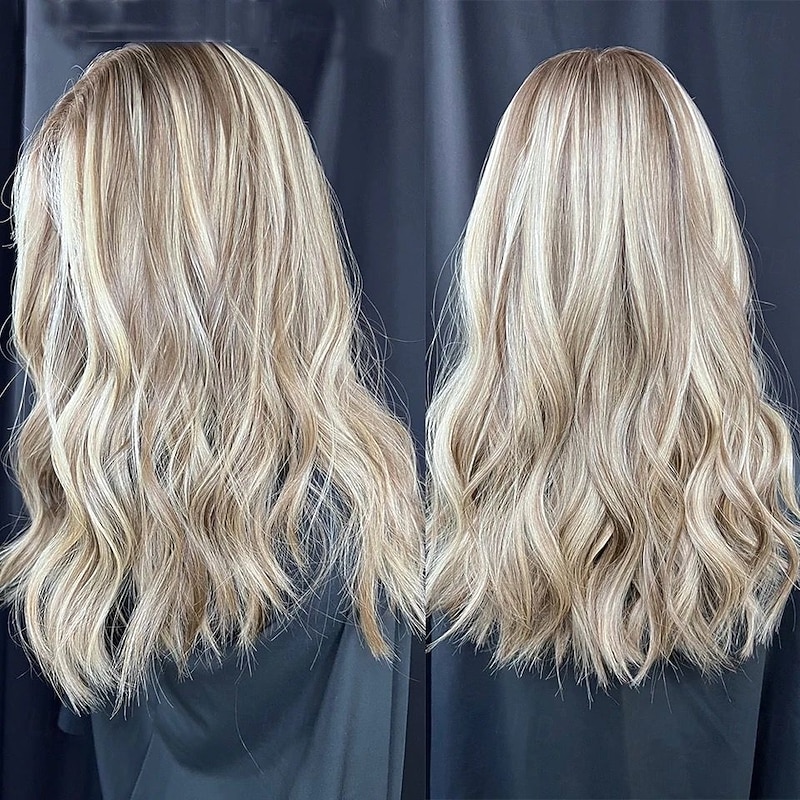 Unprocessed Virgin Hair 5x5 Closure 13x4 Lace Front Wig Middle Part Brazilian Hair Wavy Blonde Multi-color Wig 130% 150% Density Highlighted / Balayage Hair Natural Hairline Glueless Pre-Plucked For2