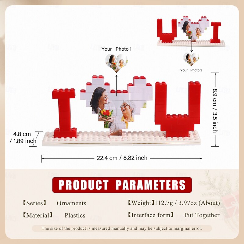 Personalized Photo Building Brick Puzzle Custom Best Gift for Mom – Wedding Gift for Couple, Heart-Shaped Double-Sided Photo Puzzle, 3D Art with Photo Frame2