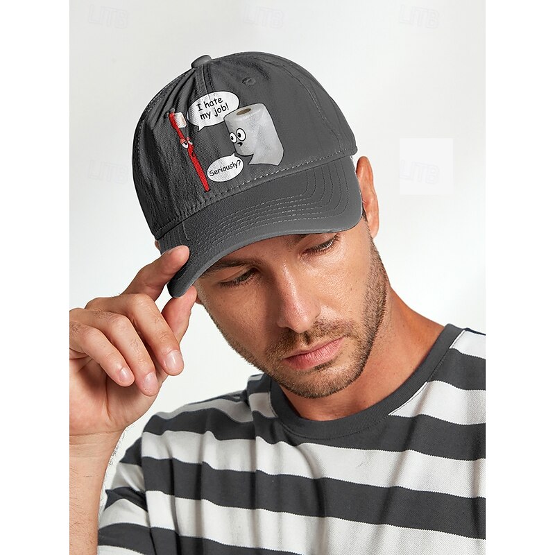Funny Printed Baseball Cap with Toothbrush and Toilet Paper Cartoon Design, Adjustable Hat for Men and Women, Perfect for Casual Wear, Humor Gifts, and Everyday Style2
