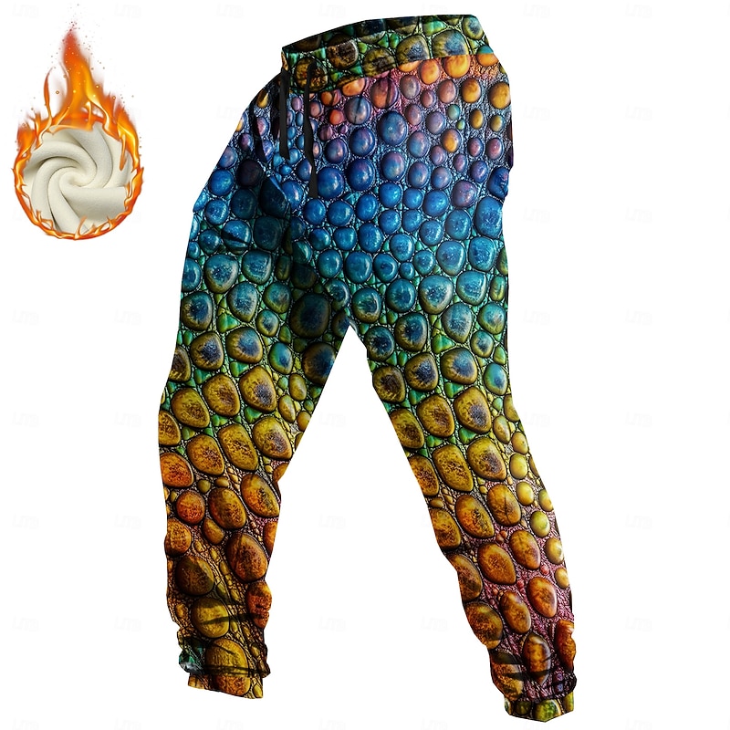 Men's Optical Illusion Geometric Pattern Costume Fleece Sweatpants Drawstring Elastic Waist Vintage Casual Holiday Cosplay Costumes Streetwear Fleece Lined Thermal with Pockets Winter 3D Print Blue