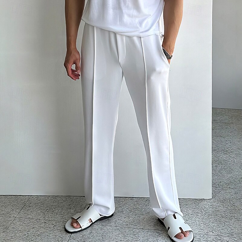 Men's Trousers Straight Leg Sweatpants Pleated Pants Pocket Drawstring Elastic Waist Plain Comfort Sports Outdoor Daily Fashion Casual Black White Micro-elastic3