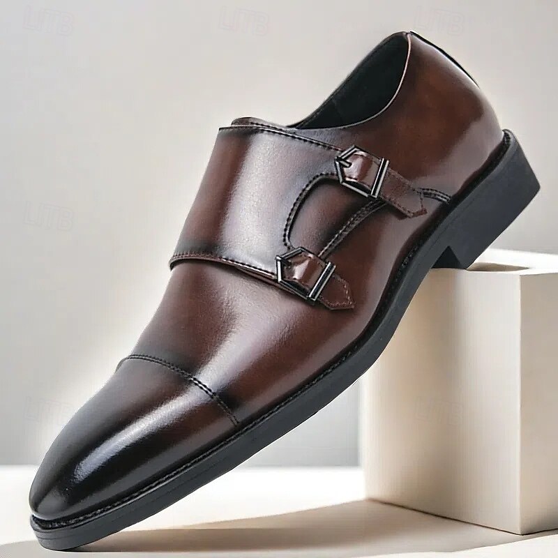 Men's Double Monk Strap Faux Leather Dress Shoes – Classic Formal Style, Comfortable Fit, Perfect for Business, Weddings and Special Events
