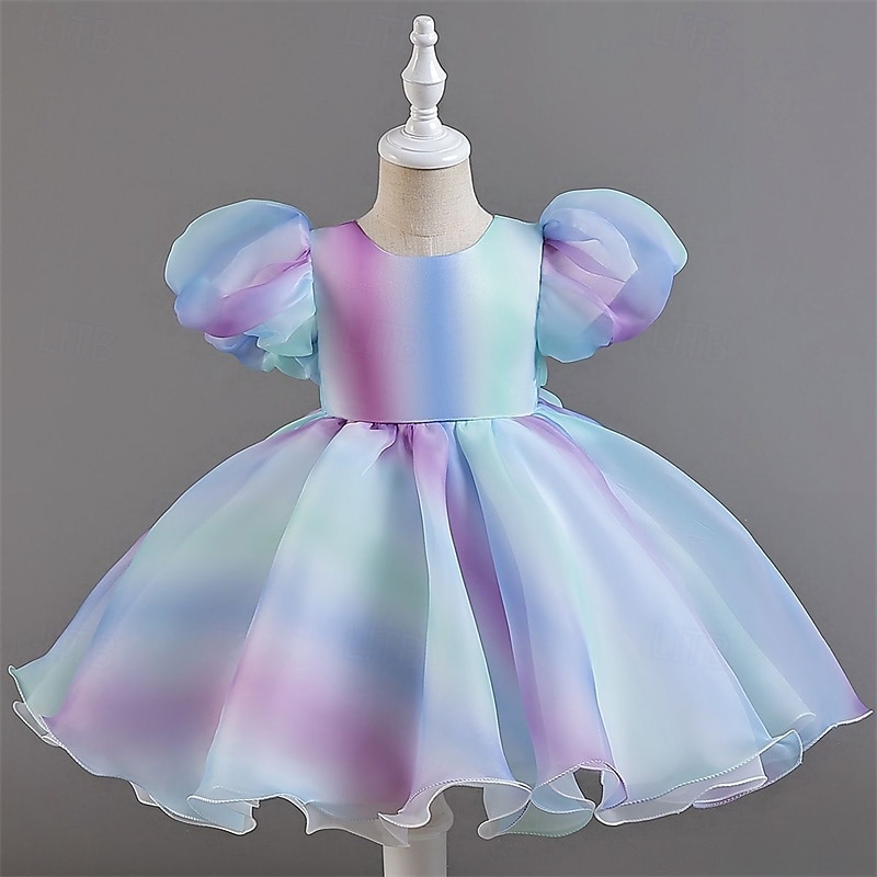 Kids Girls' Party Dress Rainbow Sleeveless Short Sleeve Performance Birthday Backless Beautiful Sweet Polyester Knee-length Party Dress A Line Dress Tulle Dress Summer 4 years+ Pink Blue Light Blue3